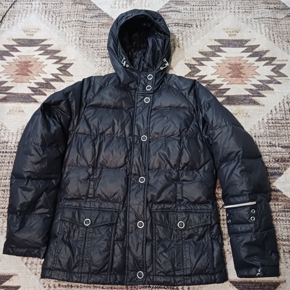 Schoffel Womens Down Puffer‎ Jacket Black Hooded Quilted Coat Size 40 UK 14